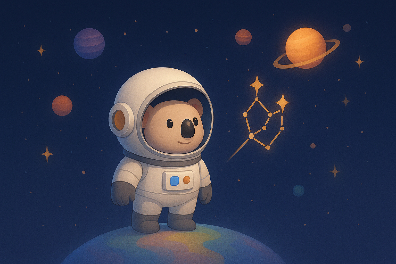 Astronaut koala exploring space - representing MJE Lab's journey of exploration